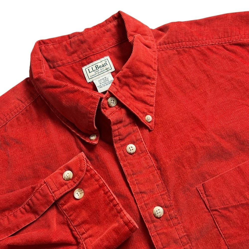 L.L. Bean Mens XL Burnt Orange Micro Corduroy Long Sleeve Button Down Shirt